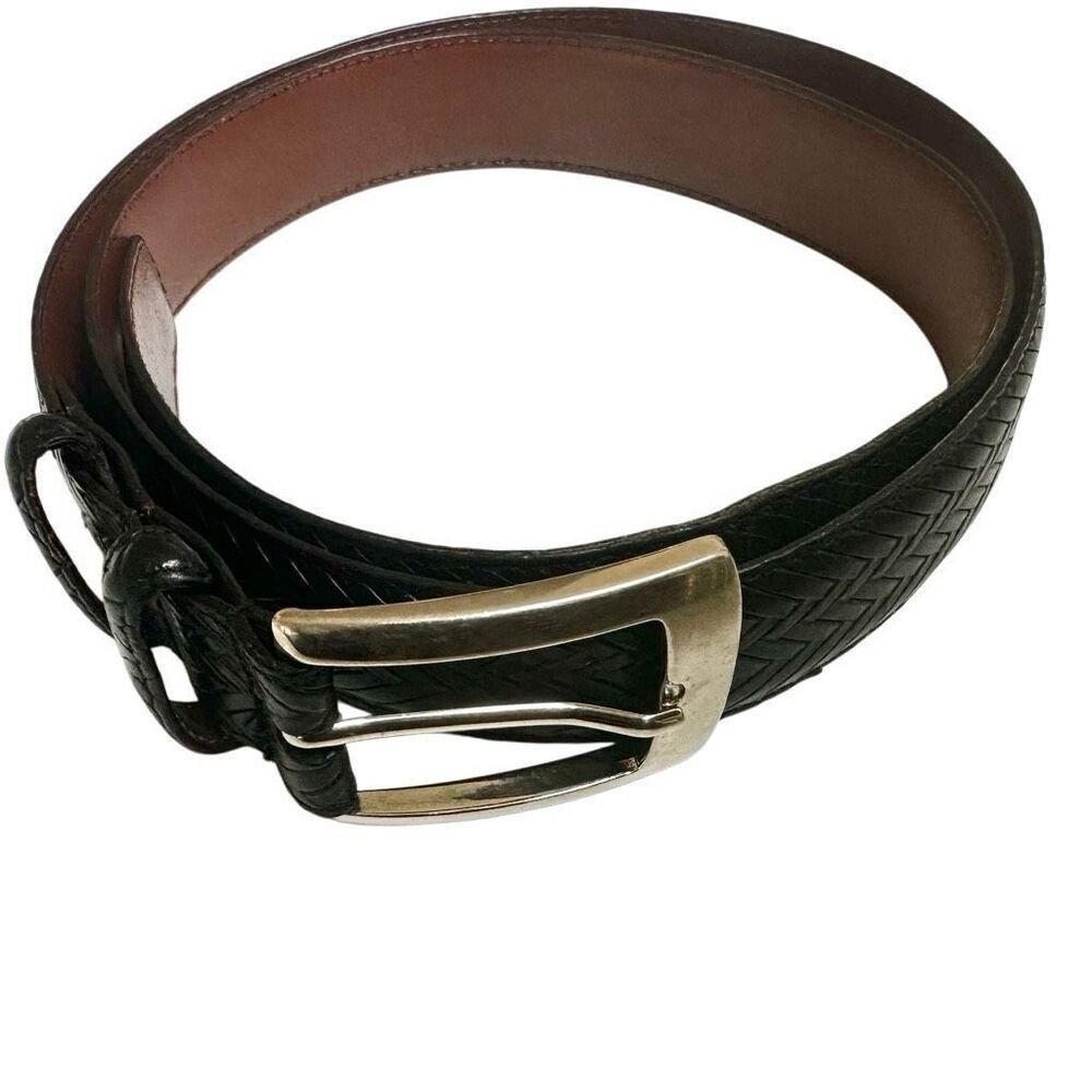 Torino  black leather calfskin brass buckle belt